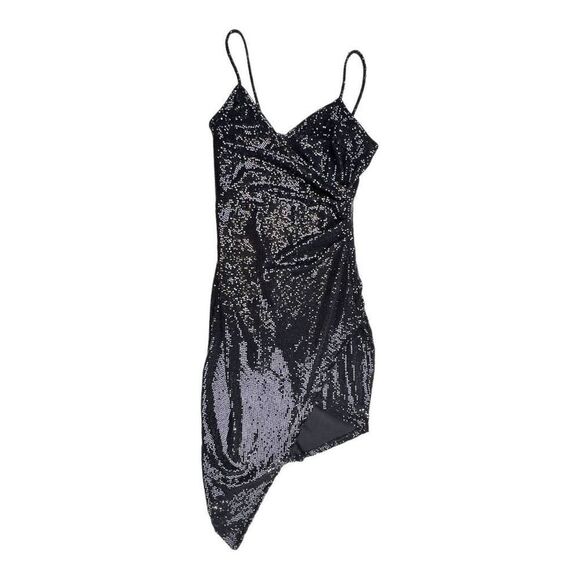 Windsor Women's Sleeveless Sequin Asymmetrical Bodycon Mini Dress Black Small - Picture 6 of 12